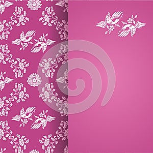 Vintage flowers and bird wallpaper pink vertical card