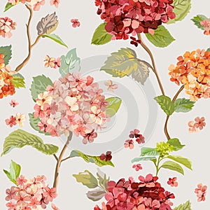 Vintage Flowers - Floral Hortensia Background - Seamless Pattern