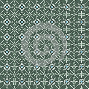 Vintage Flowers Graphic On Green Background Pattern.