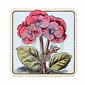 Vintage Botanical Print Postage Stamp With Violets Flower Illustration photo