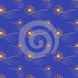 Vintage flowers seamless pattern in blue background