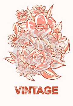 Vintage flowers in sepia with abrasions