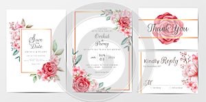 Vintage flowers wedding invitation cards template set