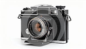 Vintage Folding Rangefinder Camera on White Background