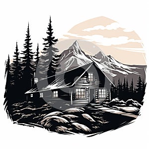 Vintage Forest Cabin Poster With High-contrast Shading