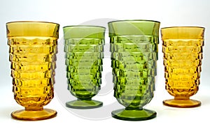 Vintage forest green and amber goblets