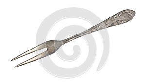 Vintage fork isolated on white background. Antique silverware.