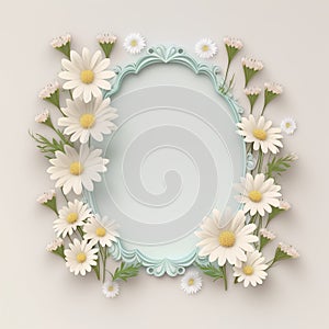 Vintage frame with daisies and white flowers. Vector illustration.