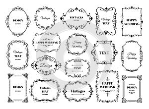 Vintage frame label. Ornamental logotypes with decorative floral retro elements. Vector antique frames for wedding photo