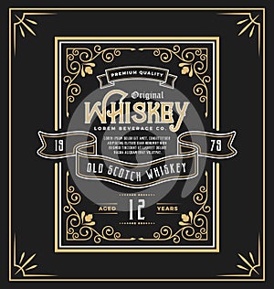 Vintage frame label for whiskey and beverage product