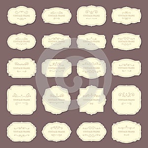 Vintage frame labels. Rectangle and oval wedding frames. Antique label with border vector set