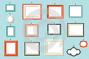 Vintage frame photo picture painting drawing template icons set wall background flat design vector illustration