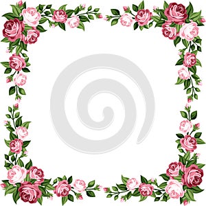 Vintage frame with pink roses.