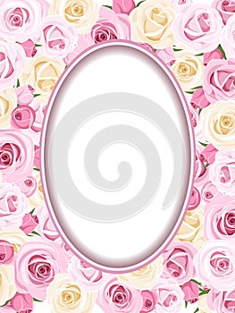 Vintage frame with pink and white roses.