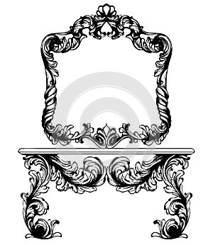 Vintage frame and table Vector line art. Classic engraved ornaments. Royal styles photo