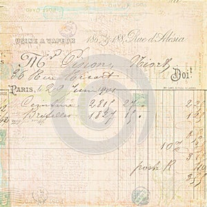 Vintage French invoice receipt script background