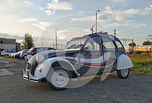 Vintage French popular car Citroen 2CV front left side view