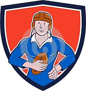 Vintage French Rugby Player Holding Ball Crest Cartoon
