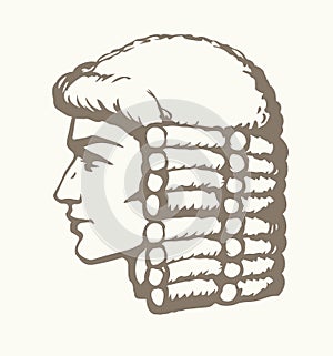 Vintage french wig. Vector drawing