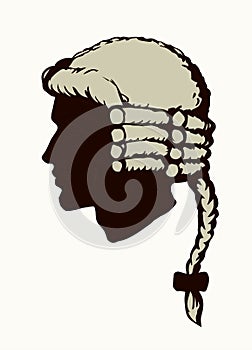 Vintage french wig. Vector drawing