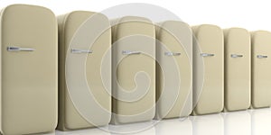 Vintage fridges on white background. 3d illustration