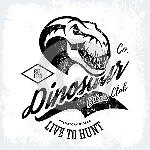 Vintage furious dinosaur bikers gang club tee print vector design.