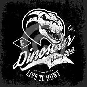 Vintage furious dinosaur bikers gang club tee print vector design