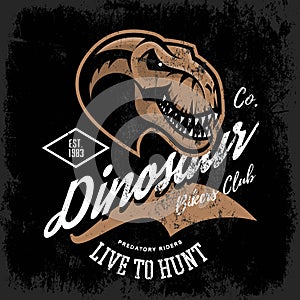 Vintage furious dinosaur bikers gang club tee print vector design.