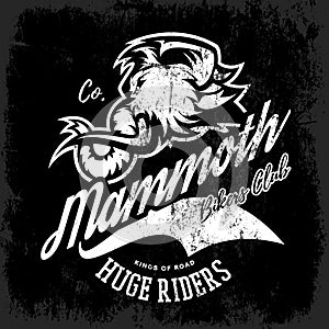 Vintage furious woolly mammoth bikers gang club tee print vector design.