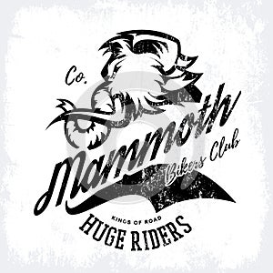 Vintage furious woolly mammoth bikers gang club tee print vector design.