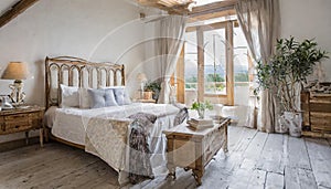 Vintage furniture in french country interior design of modern bedroom in farmhouse