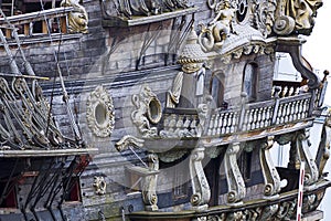 Vintage galleon, touristic attraction in Genoa, Italy