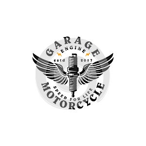 Vintage garage motorcycle logo design,monochrome,emblems,icon,automotive vector template