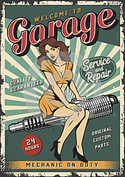 Vintage garage repair service colorful poster