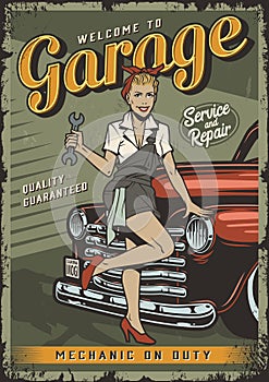 Vintage garage service colorful poster