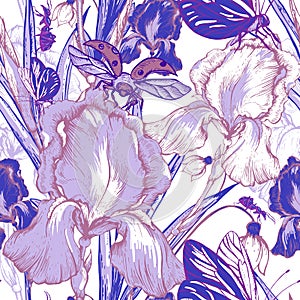 Vintage garden flowers vector seamless pattern