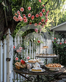 Vintage garden tea party setup