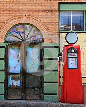 Vintage Gas Pump and Aged Glass