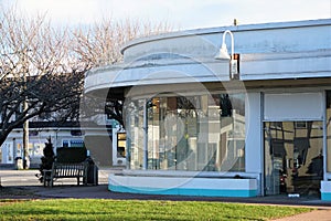 Vintage gas station building retrofitted for modern day business photo