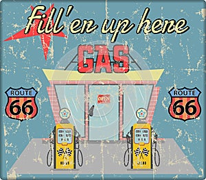 Vintage gas station sign, grungy and retro style vector