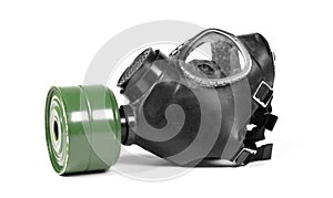 Vintage gasmask isolated on white - Green filter