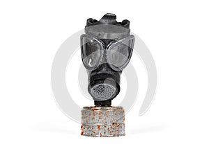 Vintage gasmask isolated on white - Rusted filter