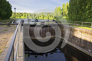 Vintage gateway `Malkia` on the Saimaa canal on a morning. Finland