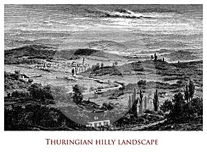 Vintage geographical image, Thuringian landscape photo