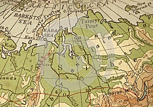 A vintage geographical map showing Siberia in sepia.