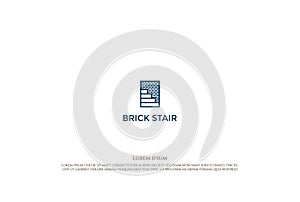 Vintage Geometric Brick Wall with Stair Logo Design Vector