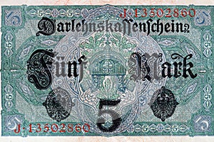 Vintage German 5 Marks Paper Money issued in 1917