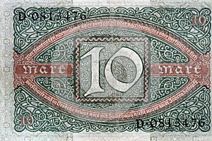 Vintage German 10 Marks Paper Money issued in 1920 photo