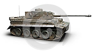 Vintage German World War 2 armored Panzer heavy combat tank on a white background. WWII