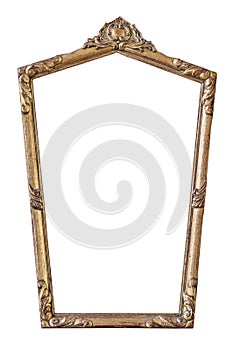 Vintage gilded pentagonal frame with an ornament isolated on white.